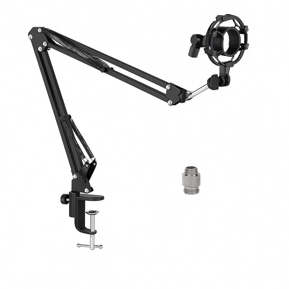 Professional Recording Microphone Stand with Adjustable Boom Arm and Adapter